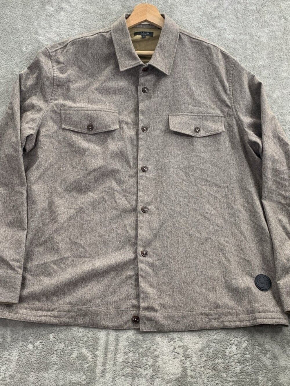 Ted Baker Shirt Mens Size 7 Shacket MMA Dropoff Long Sleeve Brown Wool Blend